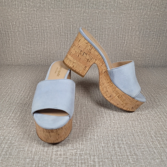 kate spade Shoes - RARE Kate Spade Ibiza Blue Suede Cork Platform Sandals Size 8 Shoes